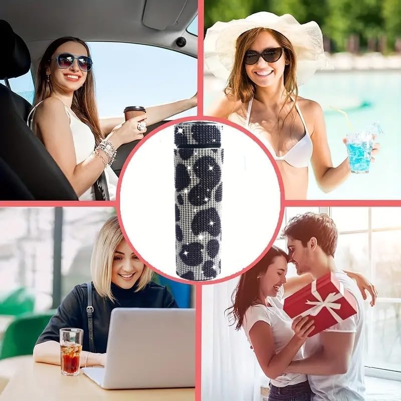 17 oz Bling Stainless Steel Water Bottle Rhinestone Vacuum Water Bottle Glitter Bottles Diamond Vacuum Flask Mug Gift Girls Women (500ml),Cow Black - Image 6