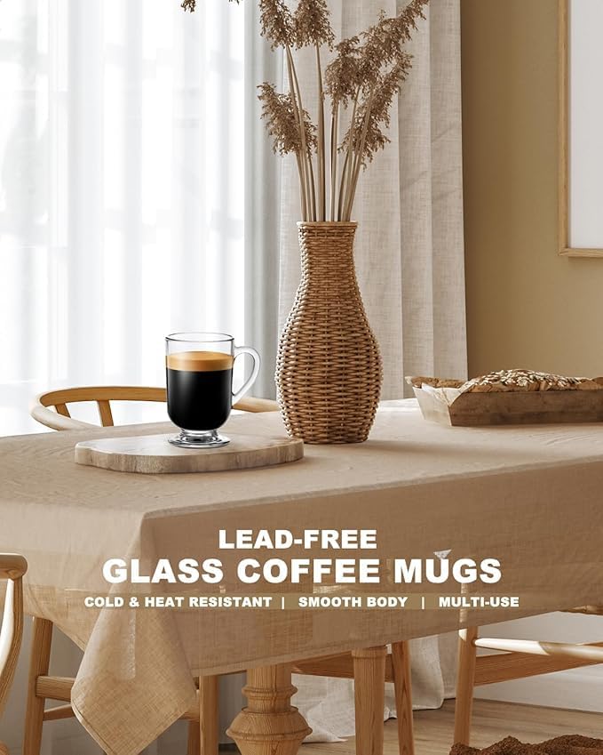 Glass Coffee Mugs Set of 4 – 310ml Latte Cups | Clear Glass Mugs with Handles for Coffee, Tea, Cappuccino, Latte, Milk, Juice & Hot Chocolate - Image 7