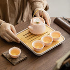 Japanese Porcelain Tea Set, Pink Kungfu Teapot Set with 1 Teapot, 4 Tea Cups, 1 Tea Tray, for Adults, Tea Lover/Women/Men/Office/Home (Pink) - Image 2
