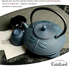 Cuisiland 27oz Cast Iron Teapot Set, Japanese Tetsubin Teapot with Enamel Coated Interior, Dragonfly Design, Excellent Heat Retention, Includes Infuser, Trivet & 2 Tea Cups (Blue) - Image 3