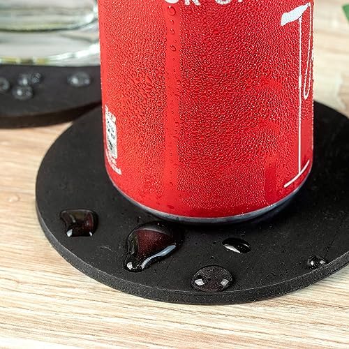 Coasters for Drinks 4 Pcs Cork Vegan Round Edge Sturdy Light Weight Drink Coaster with Holder Table Housewarming Home Kitchen Decor Gift Set for Women Men Black Color - Image 4