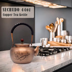 44oz Handmade Pure Copper Teapot without Coating, SECHUDO Tea Kettle with Tea Ball for Loose Tea, Japanese Style Classic Tea Pot for Stovetop Safe, Plum Blossom Pattern(1300ml) - Image 2