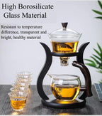 Lazy Kungfu Drip Teapot Magnetic Semi-Automatic Glass Teapot Wooden Glass Tea Set Kung Fu Tea Set - Image 5