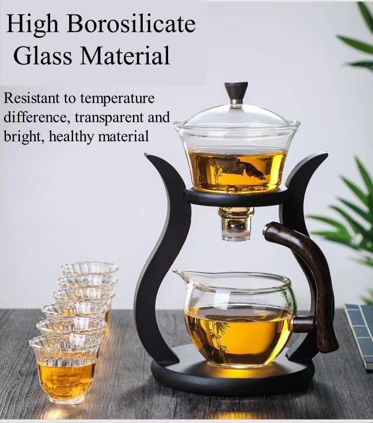 Lazy Kungfu Drip Teapot Magnetic Semi-Automatic Glass Teapot Wooden Glass Tea Set Kung Fu Tea Set - Image 5
