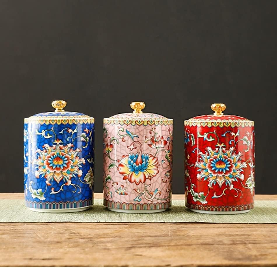Tea Tin 复古珐琅陶瓷茶罐家庭旅行茶具陶瓷密封罐茶包装盒香料储存 Tea Canister(A,Small) - Image 6