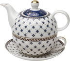 Grace Teaware Porcelain 4-Piece Tea For One (Trellis Blue Gold) - Image 4