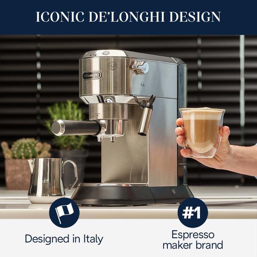 De'Longhi Dedica Espresso Machine, 15-Bar Pump, Frother, Stainless Steel - Image 5