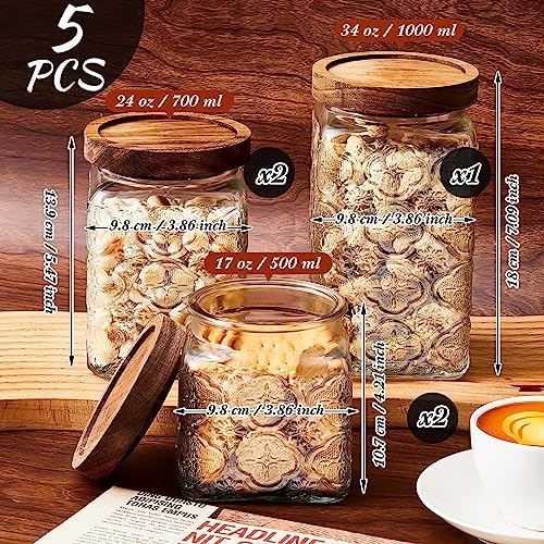 Gerrii 5 Pcs Glass Jar with Wood Lid Food Storage,Clear,Begonia Square - Image 2