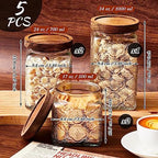 Gerrii 5 Pcs Glass Jar with Wood Lid Food Storage,Clear,Begonia Square - Image 2