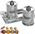 Crystal Salt and Pepper Shakers Set with Tray,Sparkly Crystal Crushed Diamond House Decor for Kitchen,Bling Salt Pepper Jar Container Pot for Countertop,saleros para cocina elegantes,Silver by HomeandKitchenNO1