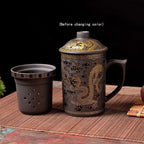 Ceramic Teacup, Chinese Hand Painted Purple Clay Tea Mug with Lid and Infuser, (13oz) Zisha Water Mug Drinkware for Office Home (Color change Black Dragon) - Image 3
