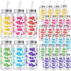Skylety 30 Pcs 13.5 oz Hawaiian Luau Party Cups with Lids and Straws Hawaiian Hibiscus Party Cups Clear Plastic Tumbler Decorations for Women Sea Summer Birthday Bridal Wedding Reusable Supplies by Skylety