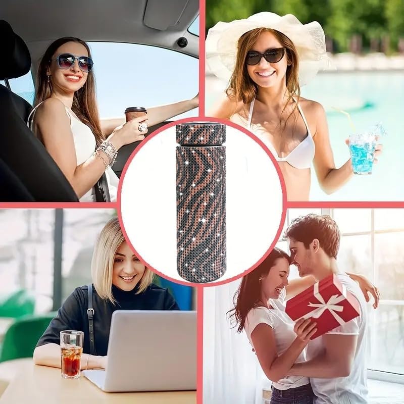 17 oz Bling Stainless Steel Water Bottle Rhinestone Vacuum Water Bottle Glitter Bottles Diamond Vacuum Flask Mug Gift Girls Women (500ml), Black+Gold Stripe - Image 6