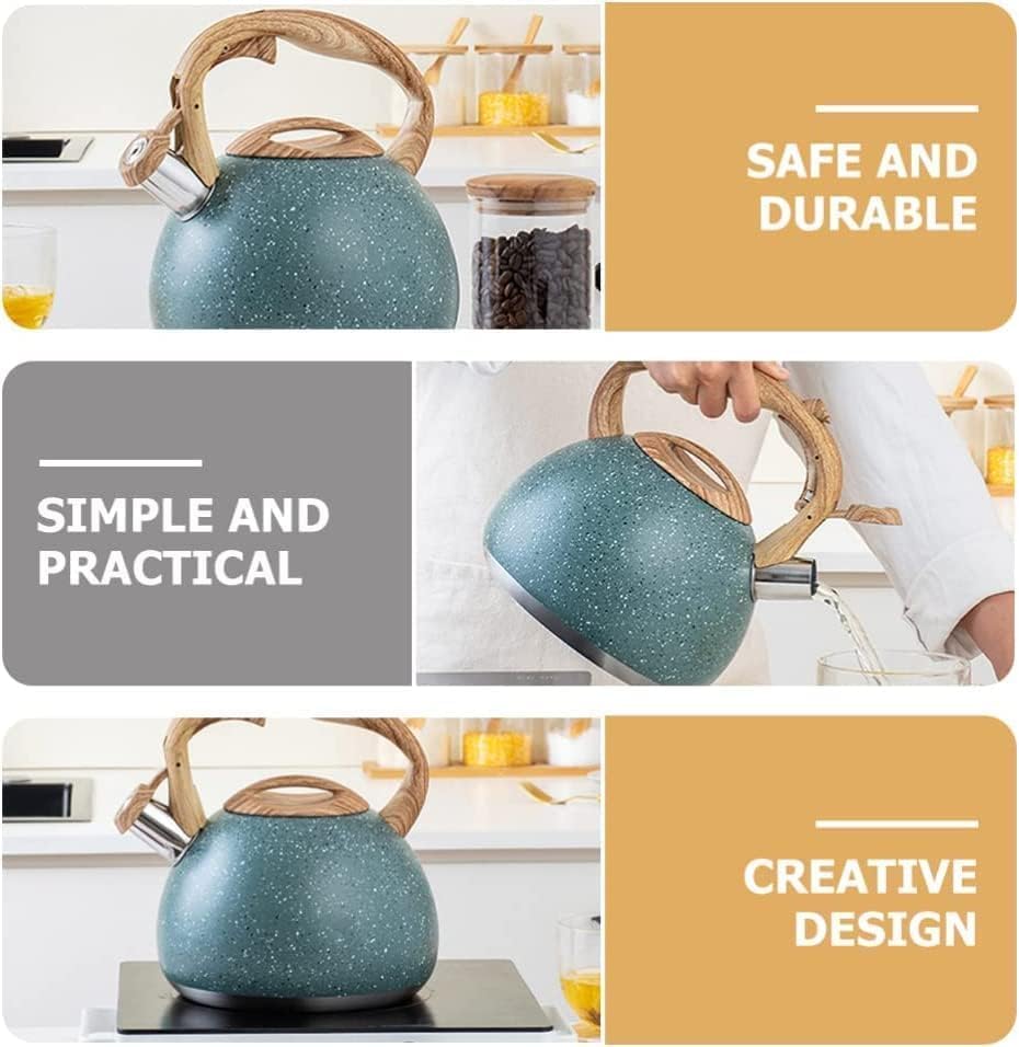 Tea Kettle Whistling Tea Kettle Stainless Steel Teakettle with Wooden Handle Stovetop Safe Water Boiling Kettle for Home Kitchen 2.8L Stove Top Whistling Tea Kettle - Image 3