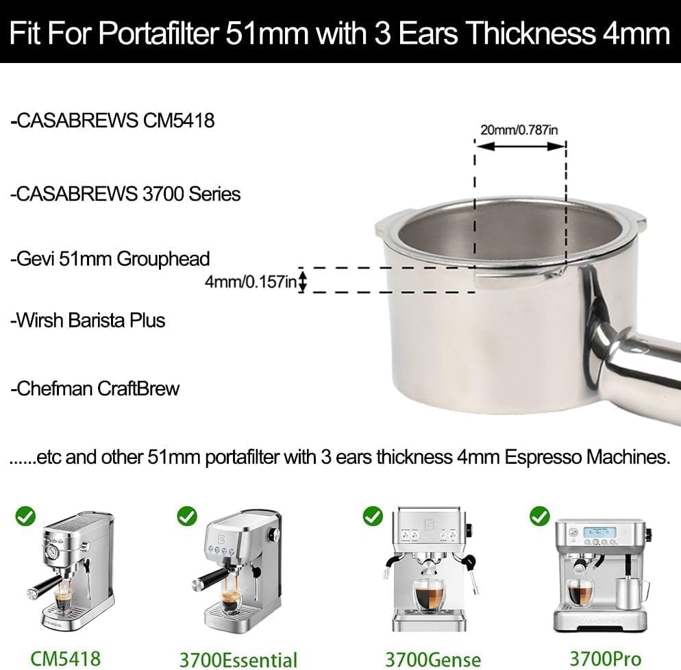 51mm Bottomless Portafilter 3 Ears for CASABREWS CM5418, 3700Essential - Image 2