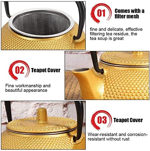 Cast Iron Tea Pot, 300ml Japanese Tetsubin with Infuser, Golden Loose Leaf Tea Pot for Home, Tea House - Image 3