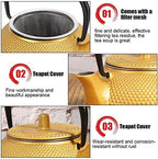 Cast Iron Tea Pot, 300ml Japanese Tetsubin with Infuser, Golden Loose Leaf Tea Pot for Home, Tea House - Image 3