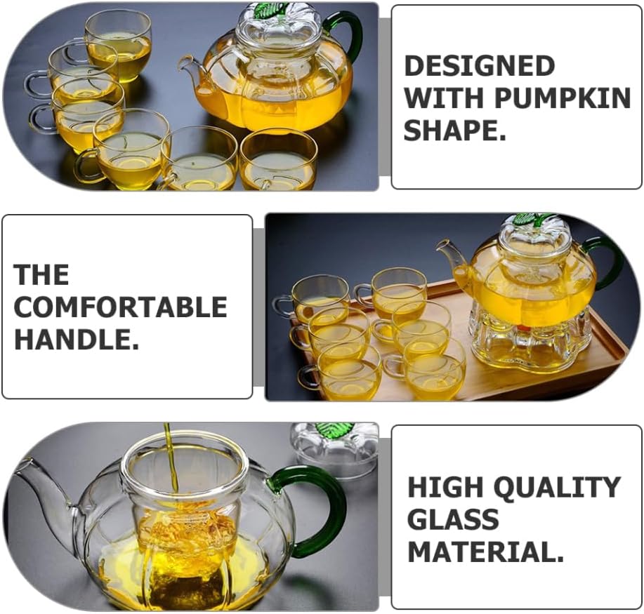 MAGICLULU Creative Pumpkin Shaped Heat Resistant Glass Teapot with Removable Infuser Kung Fu Tea Maker for Loose Leaf Tea Elegant and Easy to Clean Glass Infuser - Image 7