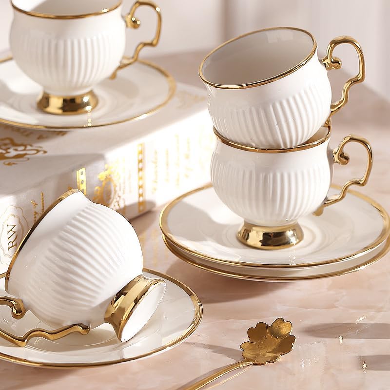 White gold ceramic coffee mug and tray set, 18-piece set of 3.5 oz small coffee cups, coffee mug sets, teacup and sets, adult tea set sets, tea party sets suitable for cappuccino, latte, mocha - Image 4