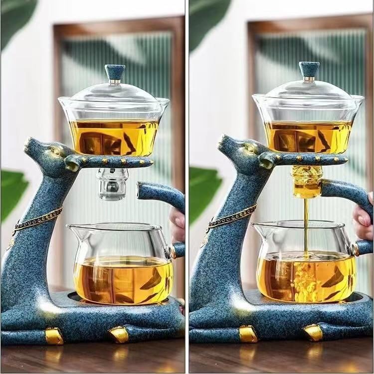 Heat-resistant Kungfu Glass Tea Set with Heater Attract Water Diversion Rotating Cover Bowl Lazy Semi-Automatic Deer Glass Teapot With 6pcs Tea Cups - Image 3