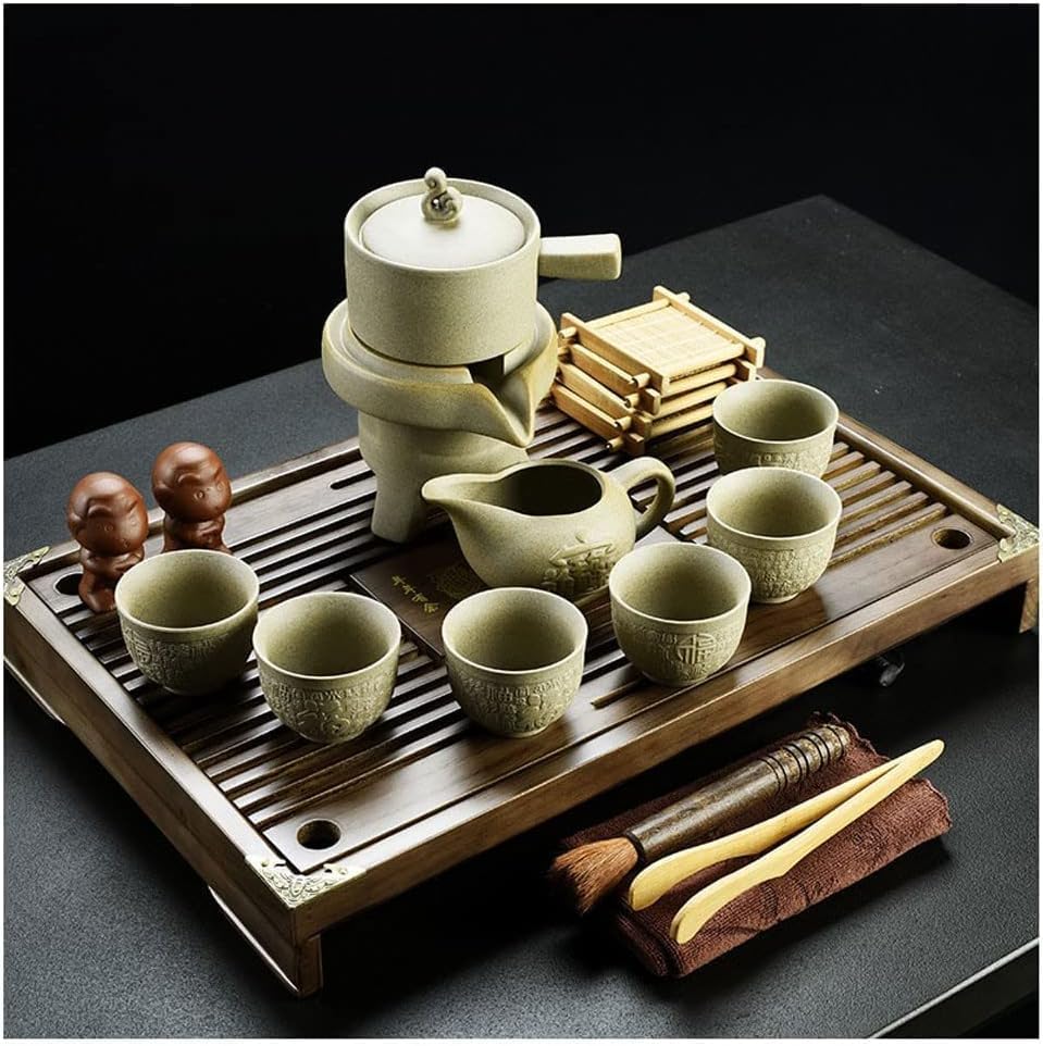 Chinese Gongfu Tea Set - Ceramic Teapot with Cups and Saucer, Includes Buddha Statue - Complete Tea Brewing Set for Home and Tea Ceremonies by Unknown