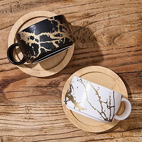 LUKA Porcelain Espresso Cup with Metal Stand, 6 Ounce Stackable Ceramic Demitasse Espresso Mugs Cappuccino Cups Set for Latte,Coffee,Cafe Mocha,Tea(Set of 4) - Image 5