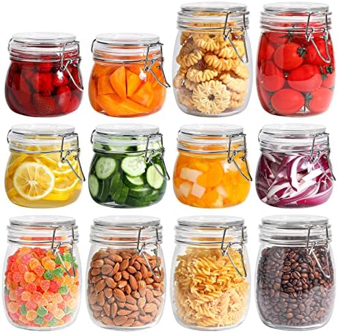 ComSaf Airtight Glass Canister Set of 12 with Lids 17oz/25oz Food Storage Jar - Storage Container with Clear Preserving Seal Wire Clip Fastening for Kitchen Canning Cereal,Pasta,Sugar,Beans by ComSaf