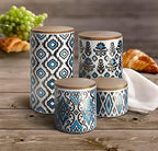 American Atelier Kitchen Ceramic Canister Set w/Lids, Blue Gold Décor, 4PC - Image 2