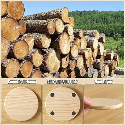 60 Pack 4 Inch Unfinished Round Wood Coasters with Non Slip Pad - Image 3