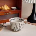 4 Pack 12oz Speckled Stoneware Coffee Mugs, Vintage Black Seaweed Botanical Ceramic Tea Cups, Rustic Hand Drawn Floral Drinking Mugs, Microwave Dishwasher Safe, Gift Set for Coffee Lovers - Image 5