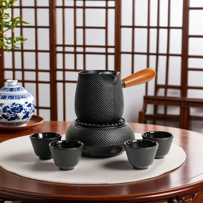 Japanese Cast Iron Tea Cups, Small and Heavy Teacups with no Handles, Japanese Style Cup for Adults, Asian Teacups, Coated with Enameled Interior, 4 Pcs/Box (Black, 2oz/60ml) - Image 2