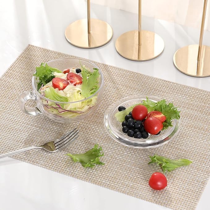 Glass Cereal Bowl with Handle and Lid - Clear Small Soup, Yogurt, Oatmeal Breakfast Bowl - Microwave Safe Glassware for Dessert, Pasta, Rice - 600ml Capacity-Set of 1pc - Image 7
