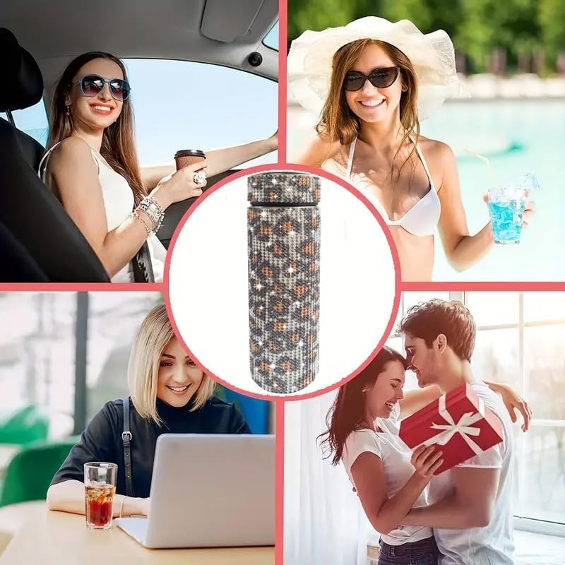 17 oz Bling Stainless Steel Water Bottle Rhinestone Vacuum Water Bottle Glitter Bottles Diamond Vacuum Flask Mug Gift Girls Women (500ml),Leopard Gold - Image 6