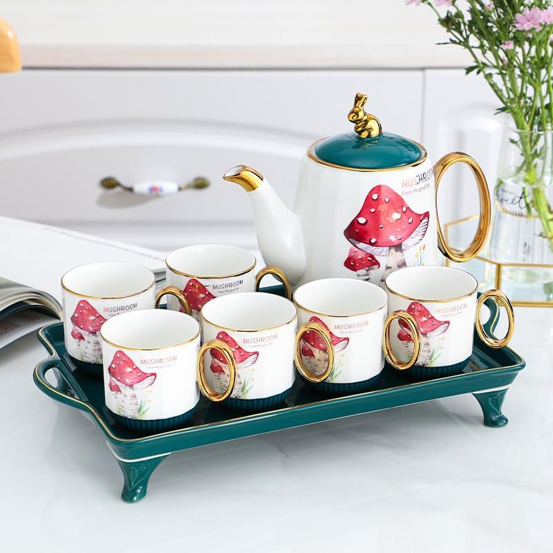 Water Pitcher Nordic Style Large-Capacity Ceramic Cold Kettle Home Coffee Milk Tea Juice White Open Cold Kettle Cup Water Set Water Jug(Red) - Image 2