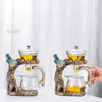 Glass Teapot Set Animal Bird Design Semi-automatic Drip Rotating Bowl with Infuser Lazy Kungfu Tea Pot Set (teapot) - Image 3