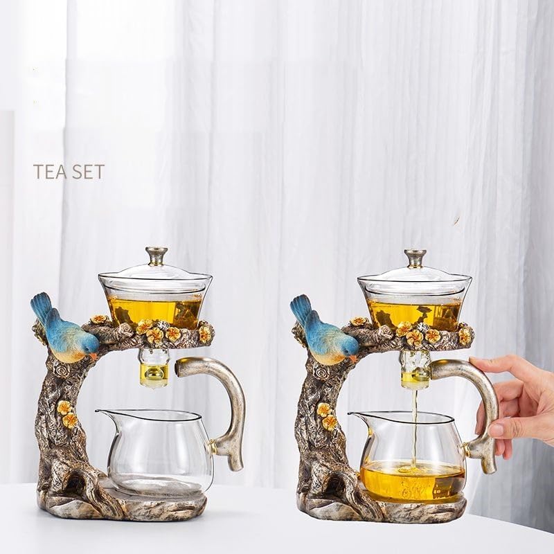 Glass Teapot Set Animal Bird Design Semi-automatic Drip Rotating Bowl with Infuser Lazy Kungfu Tea Pot Set (teapot) - Image 3