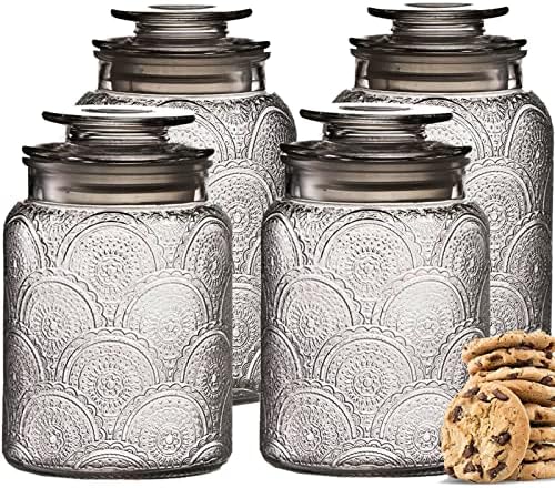 4pc Vintage Glass Canister Set with Airtight Lids - For Kitchen Food Storage and Organization by LERAZE