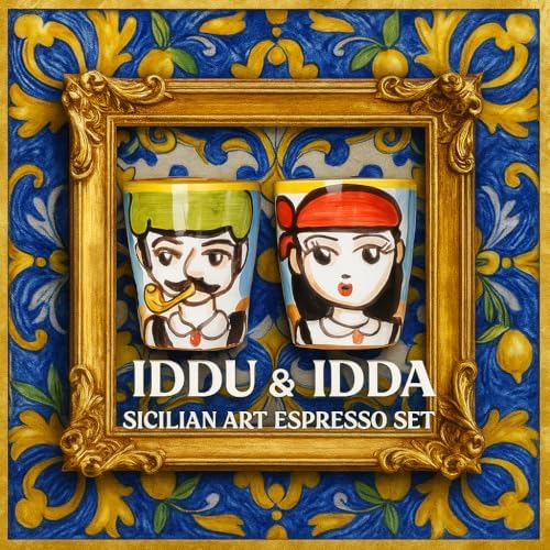 Hand-Painted Caltagirone Ceramic Coffee Cup Set of 4 - IDDU & IDDA - Unique Gift Idea - Made in italy - Image 3