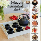 Large 11PC Japanese Tea Set "Gashu Black" Cast Iron Tea Pot 26Oz with 4 Tea Cups (2Oz each), 4 Saucers, Loose Leaf Tea Infuser and Trivet Ceremonial Matcha Accessories - Image 2