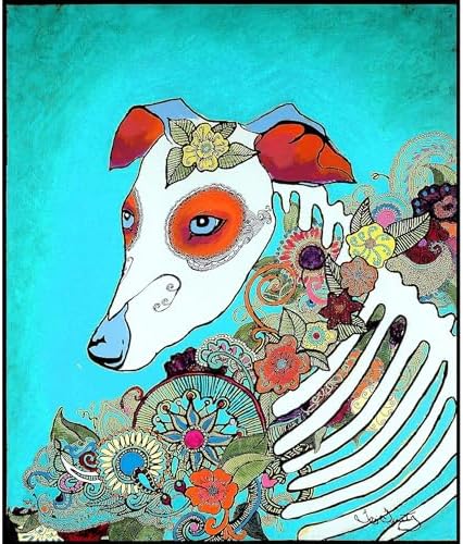 CafePress Dia Los Muertos, Day Of The Dead Dog Tumbled Stone - Set of 4 Coasters Set of 4 w/holder - Image 2