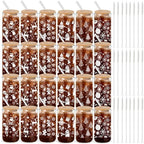 24 Pack Christmas Glass Cups Gifts, 16 oz Xmas Glass Tumbler, Fresh Style by Acellegic