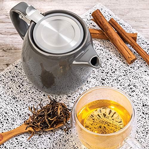 Tealyra - Pluto Porcelain Small Teapot Grey - 18.2-ounce (1-2 cups) - Unique Finish - Stainless Steel Lid and Extra-Fine Infuser To Brew Loose Leaf Tea - 540ml - Image 7