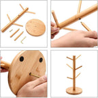 Cup Stand,Mug Stand,Creative Tree Shape Wooden Coffee Tea Cup Rack Storage Holder Stand Home Kitchen Mug Hanging Display Drinkware Shelf 6 Hooks Mug Stands - Image 5