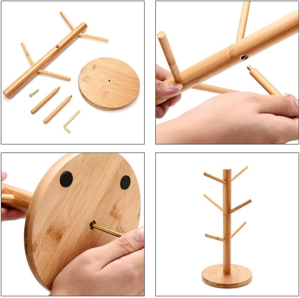 Cup Stand,Mug Stand,Creative Tree Shape Wooden Coffee Tea Cup Rack Storage Holder Stand Home Kitchen Mug Hanging Display Drinkware Shelf 6 Hooks Mug Stands - Image 5