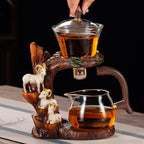 Glass Teapot Set with Infuser Semi Automatic Tea Set Lazy Kungfu Attraction Drip Rotating Magic Teapot Set (Goat) - Image 3