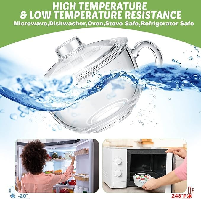 2 Pcs Glass Ramen Bowl with Lid and Handle, Microwave Safe Soup Bowl Mixing Pot Transparent Cooking Cereal Bowls Breakfast Bowls for Noodles Soup Cereals Fruits(600 ml/ 20 oz) - Image 3