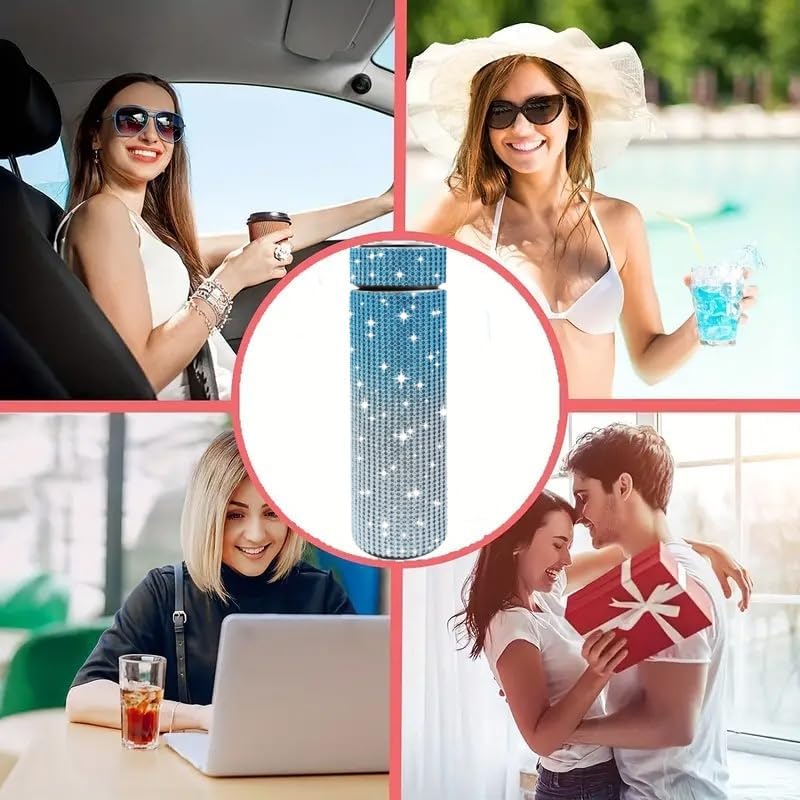 17 oz Bling Stainless Steel Water Bottle Rhinestone Vacuum Water Bottle Glitter Bottles Diamond Vacuum Flask Mug Gift Girls Women (500ml), Gradient Blue - Image 6