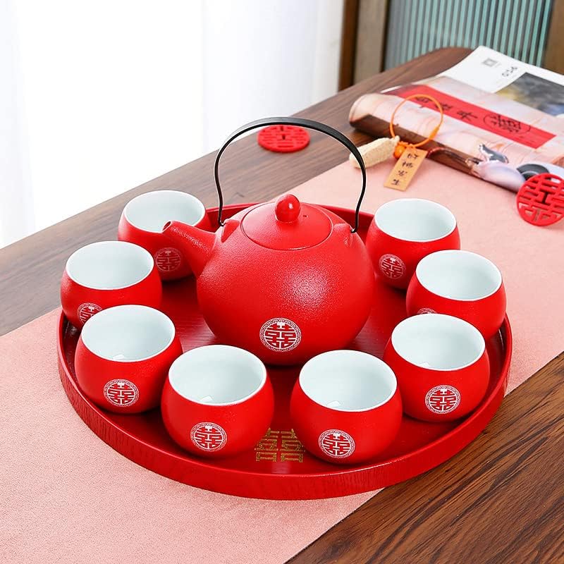 Wedding Supplies, Wedding Tea Set, Chinese Traditional Wedding Decoration Red Tea Set, Kung Fu Tea Set for Wedding Housewarming (Style D) - Image 2