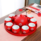 Wedding Supplies, Wedding Tea Set, Chinese Traditional Wedding Decoration Red Tea Set, Kung Fu Tea Set for Wedding Housewarming (Style D) - Image 2