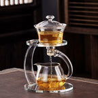 Glass Teapot Set Semi Automatic Drip Rotating with Infuser Chinese Heat-Resistant Lazy Kungfu Tea Set (Transparent) - Image 5